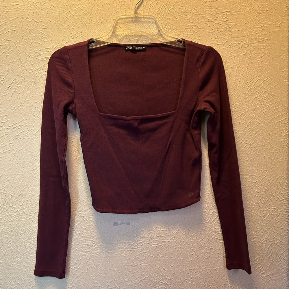 Zara Burgundy Square Neck Blouse